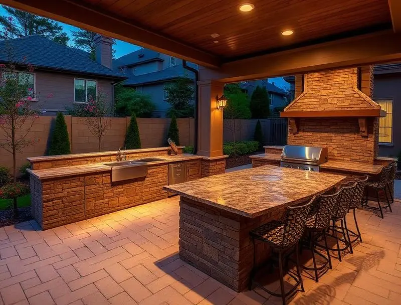 Custom outdoor kitchen and hardscape construction in Fall River